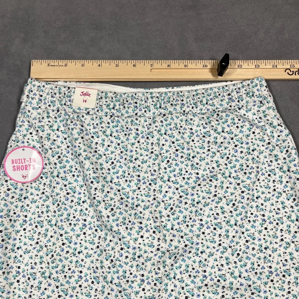 Justice Girls Skort Size 14 White Floral Print Faux Wrap Built in Shorts Stretch